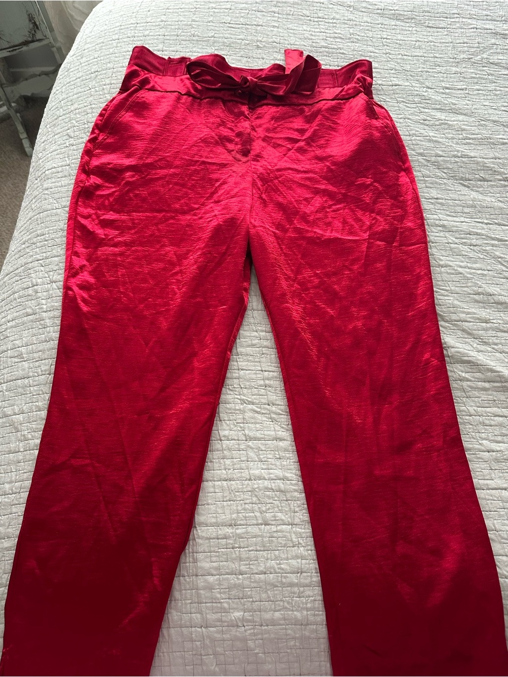 New York & Company Red Paperbag-Waist Wide Leg Pants